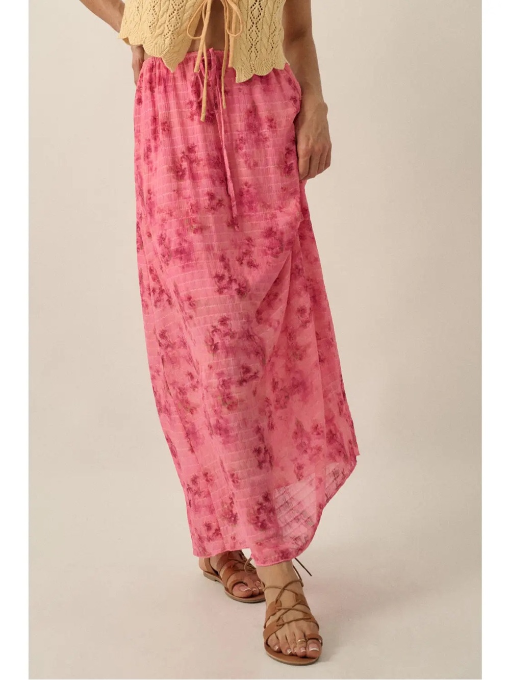 NEOT - Promesa Pink Floral Tie-Waist Maxi Skirt